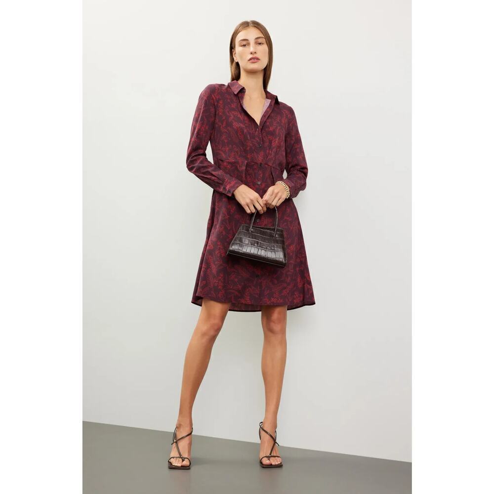 THAKOON COLLECTIVE Red Floral Shirt Dress Elegant Professional Winter Size 4